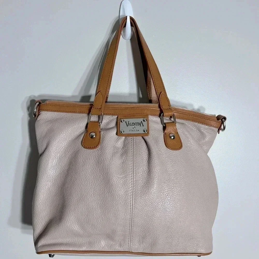 Valentina Italia Taupe and Saddle Leather Bag